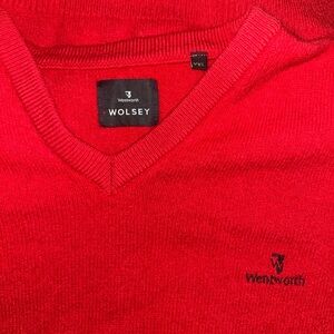 Wolsey Wentworth 100% Wool Red V-Neck Sweater XXL